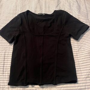 Stradivarius Ribbed Black Scoop Neck Tee